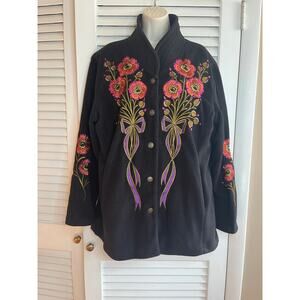Bob Mackie Wearable Art heavily embroidered felt type coat L Perfect Warm Fall‎
